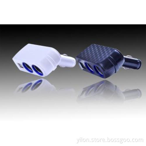 Car Charger with Two Cigarette Lighter and Dual USB